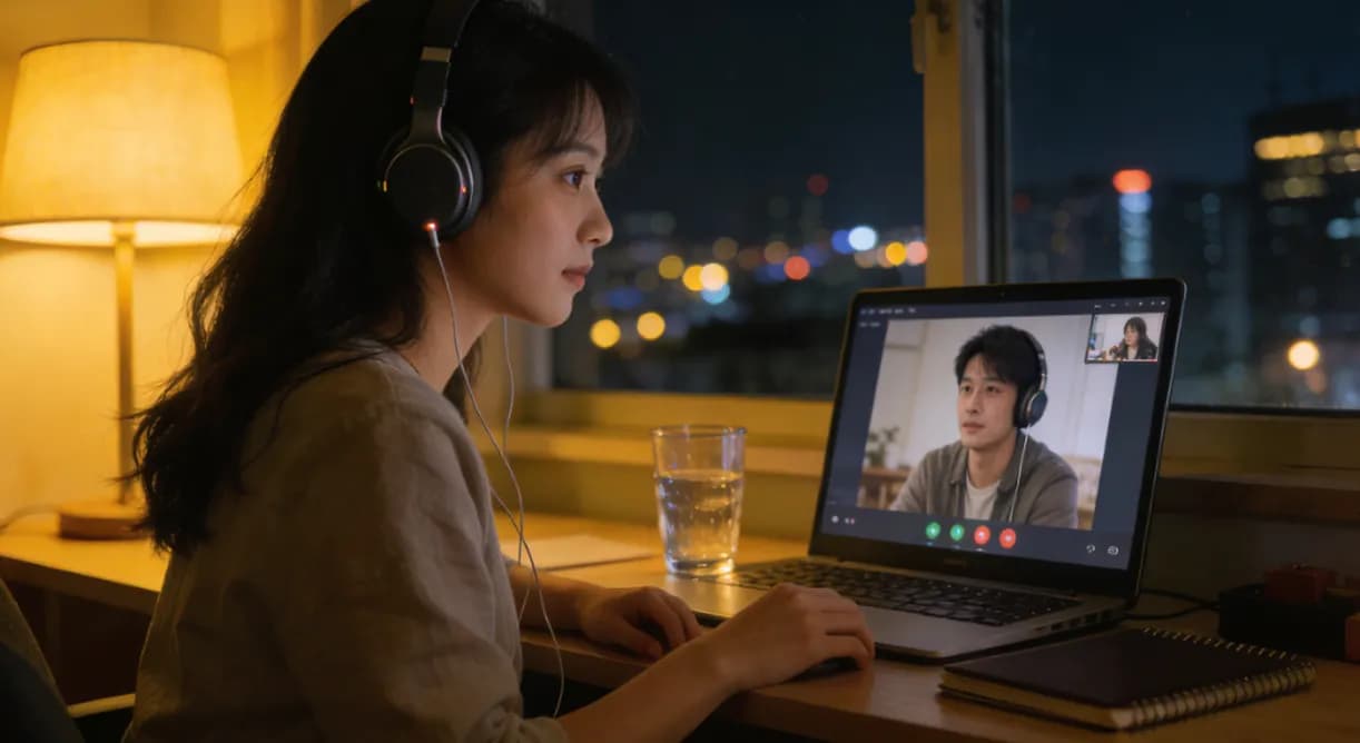 Long-distance couple sharing a custom love song for him and her through video call