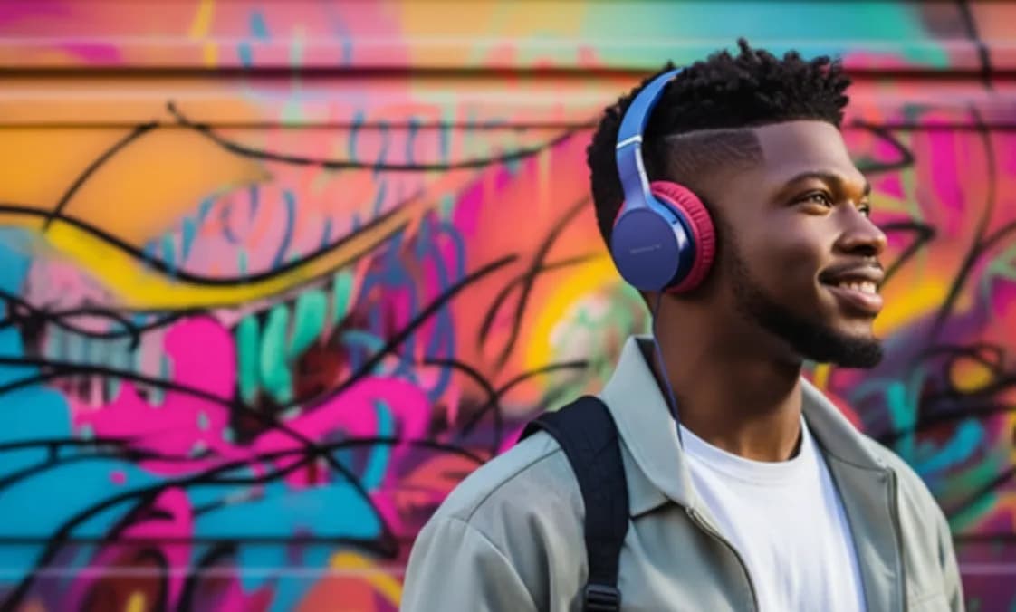 A Hip-Hop Fan Listening to His Rap Music Generated by AI Song Generator